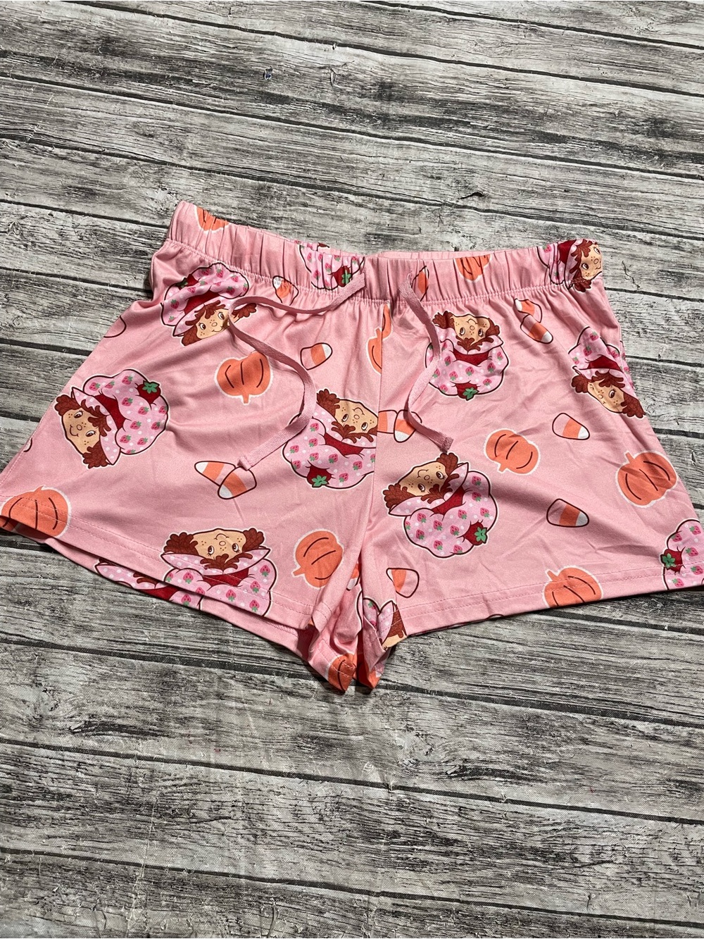 Adult Small Strawberry Shortcake Halloween Themed House Shorts with Pumpkins & C
